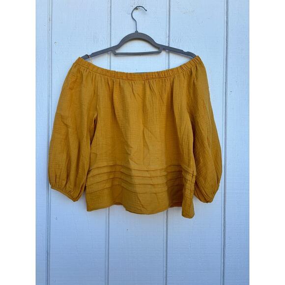 Roan + Ryan Mira Pleated Gauze Off Shoulder Peasant Top Blouse, Yellow, Sz M - Picture 3 of 4
